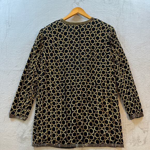 Vintage 80s For You Spiegal Women’s 1X Silk Black Gold Sequins Evening Jacket - Picture 2 of 8